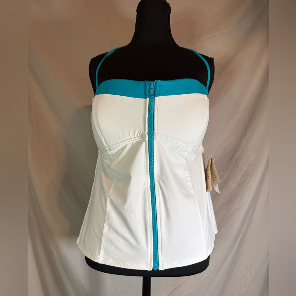 Tommy Bahama Zip-Up Bandeau Tankini Swim Top – White & Turquoise 🏖️💙